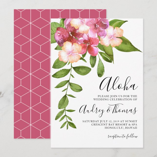 Luscious Leaves Invitación a la boda hawaiana (Anverso / Reverso)