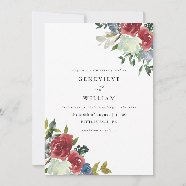 Lush Red Watercolor Floral Bouquet Boda (Anverso)