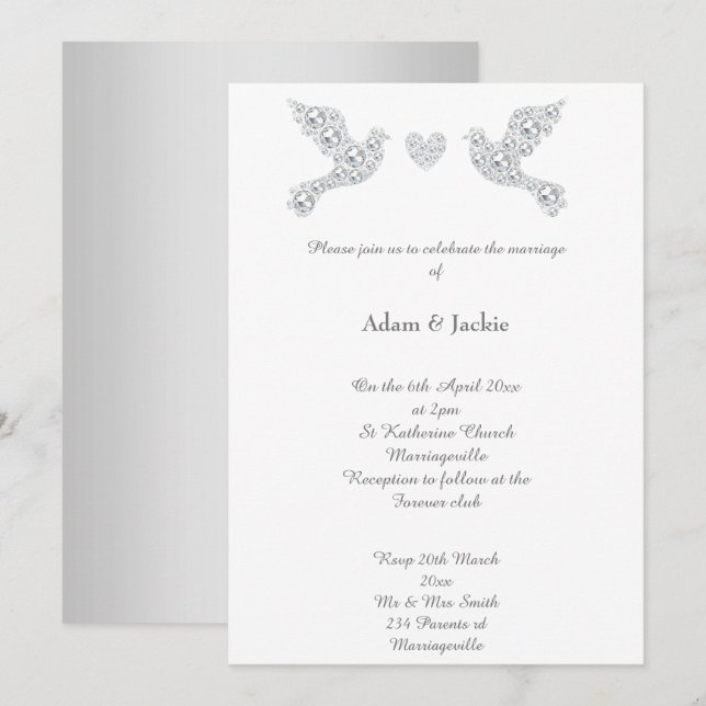 Luxe Diamond Love Dove Boda 2 invitación (Anverso / Reverso)