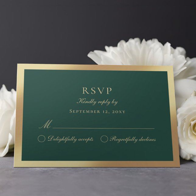 Luxe Emerald Green Classic Faux Gold RSVP Card (Subido por el creador)