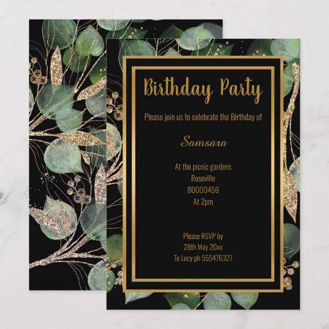 LUXE EUCALIPTUS INVITACIÓN VERDE NEGRO (Anverso / Reverso)