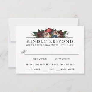 Luxe Floral Wedding RSVP con opciones de Entree