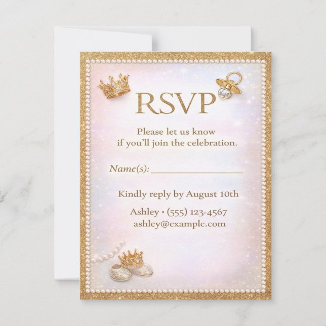 Luxe Gold Glitter Gender Reveal RSVP Card (Anverso)