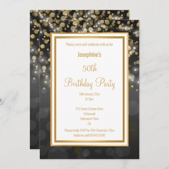 LUXE INVITACIÓN DE CUMPLEAÑOS DE ORO NEGRO (Anverso / Reverso)