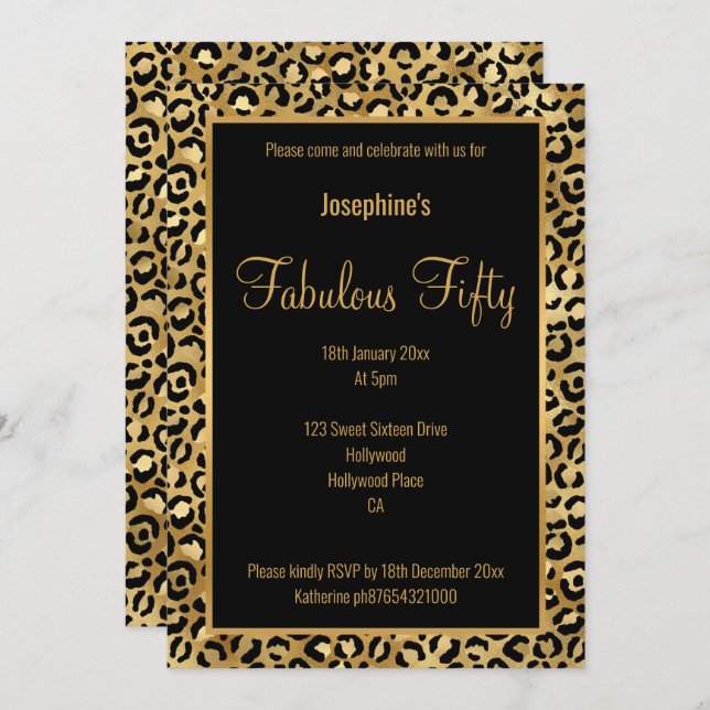 LUXE LEOPARD TODA INVITACIÓN DE PERSONALIZADO DE O (Anverso / Reverso)