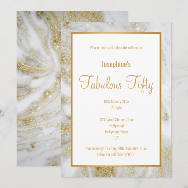 LUXE MARBLE PEARL GOLD 2 INVITACIÓN PERSONALIZADO (Anverso / Reverso)