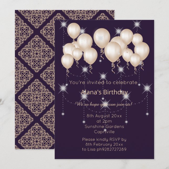 LUXE MODERN DAMASK NAVY SILVER Invitación (Anverso / Reverso)