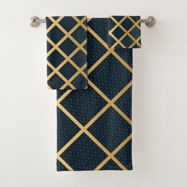 LUXE NAVY ABSTRACT GOLD GRID BATER TOWSET (In situ)