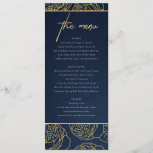 LUXE NAVY FAUX GOLD KRAFT ELEGANTE MENÚ DE FLORES 