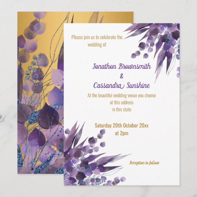 LUXE PURPLE GOLD EUCALYPTUS INVITACIÓN (Anverso / Reverso)