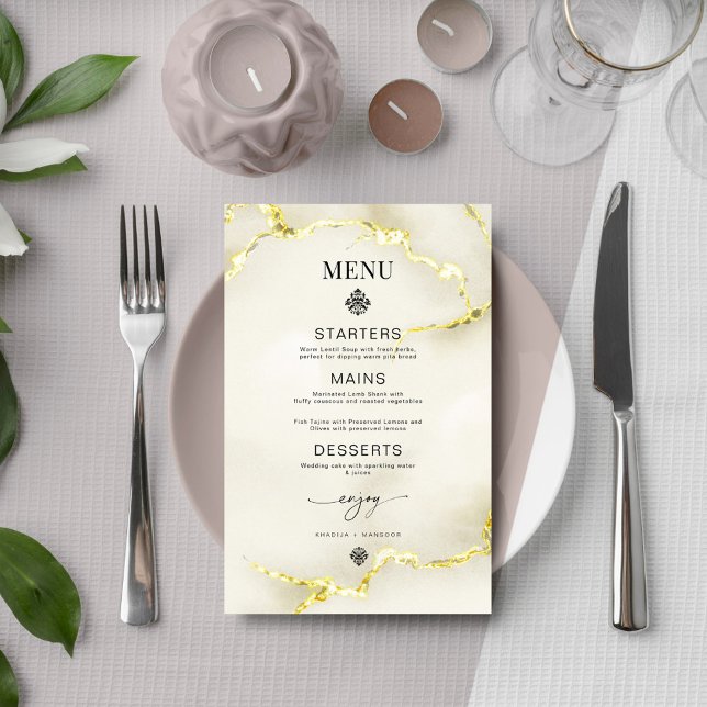Luxuriosa tarjeta de menú Boda de textura de mármo (Subido por el creador)