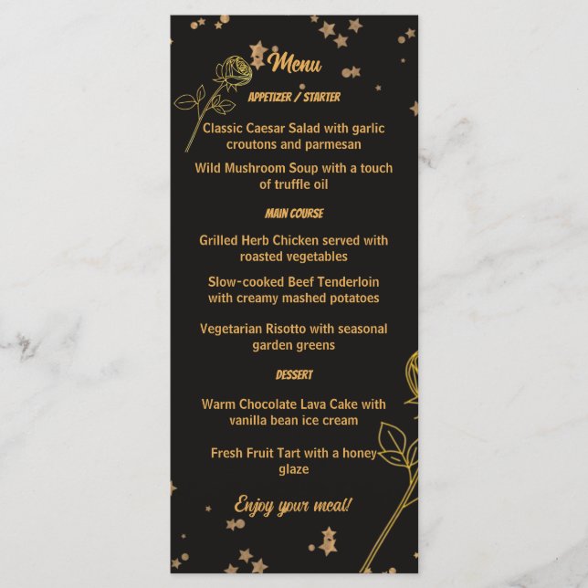 Luxurious Gold Foil Floral Wedding Menu Card (Anverso)