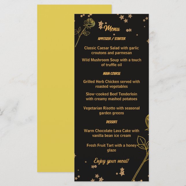 Luxurious Gold Foil Floral Wedding Menu Card (Anverso / Reverso)