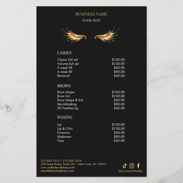 Luxury Black and Gold Salon Price List Menu (Frente)