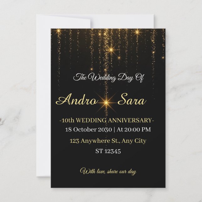 Luxury Black and Gold Wedding Invitation - Elegant (Anverso)