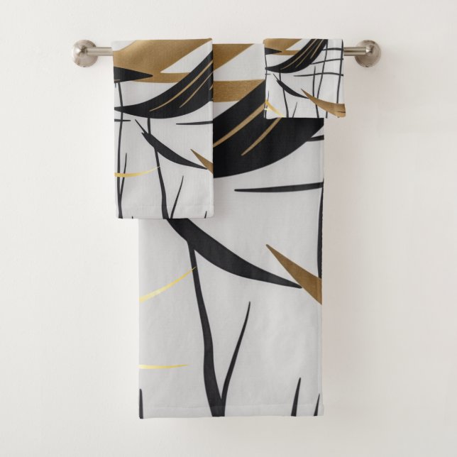 Luxury Black & Gold Abstract Line Towel Set (In situ)