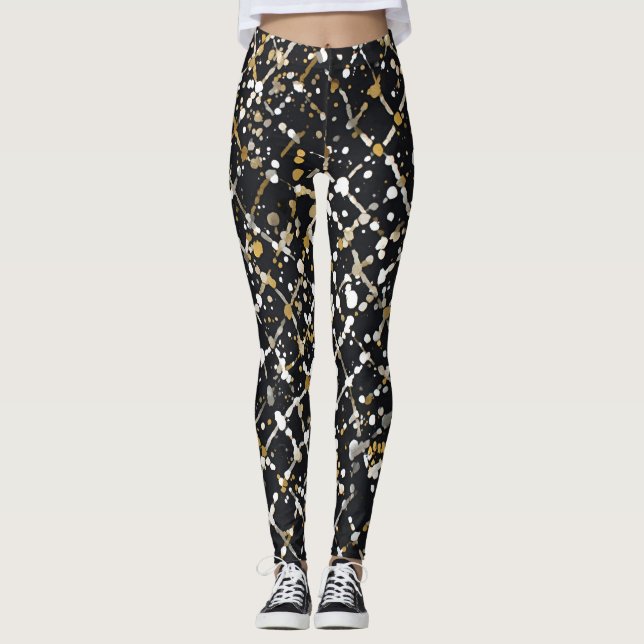 Luxury,Black Gold White Abstract Leggings (Anverso)