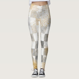 Luxury,Gold Pixels and Chessboard Leggings