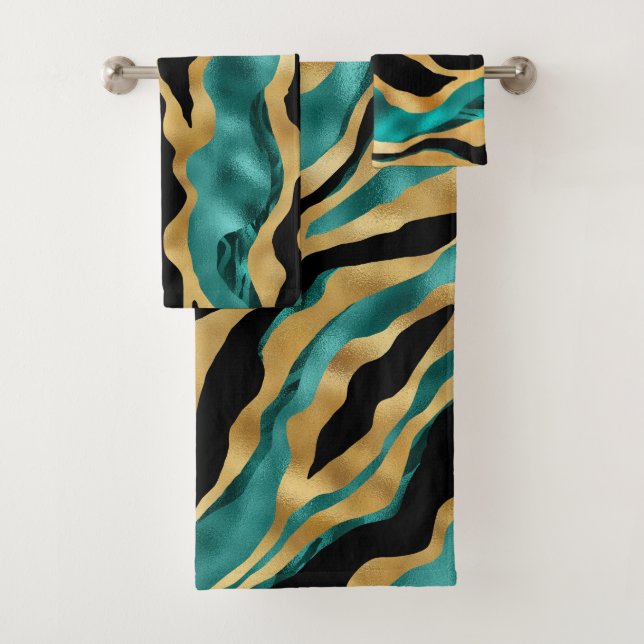 Luxury Gold Teal Tiger Stripe Pattern (In situ)