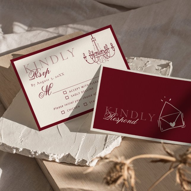 Luxury Old Money Dark Red Hand drawn Wedding RSVP (Subido por el creador)