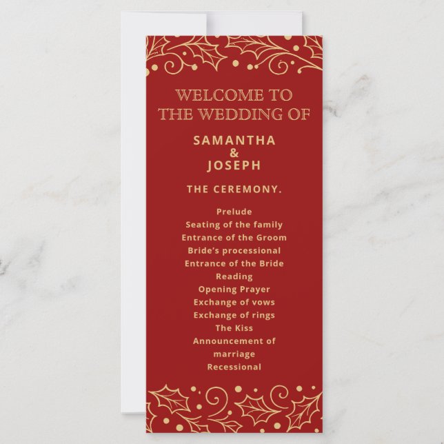 Luxury Red & Antique-Gold Wedding Program Card (Anverso)