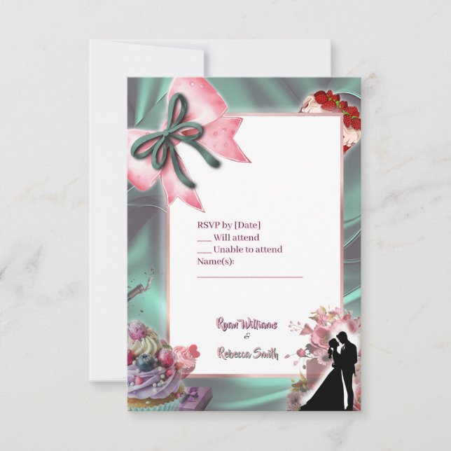 Luxury Satin Bow Wedding RSVP Card (Anverso)