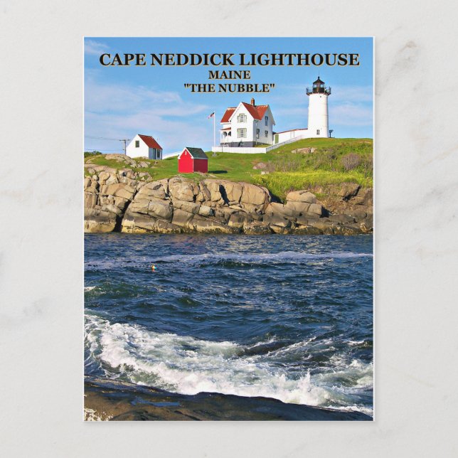 Luz de Cabo Neddick "el Nubble", postal de Maine (Anverso)