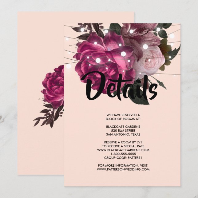 luz de cadena Flor de Borgoña Invitación (Anverso / Reverso)