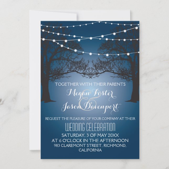 Luz de cadena y invitación de boda moderna de árbo (Anverso)