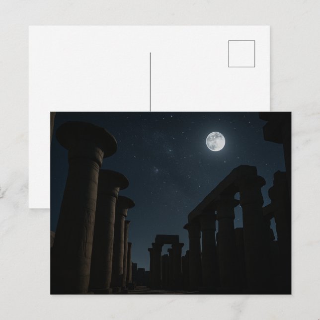 Luz de luna del templo de la tarjeta postal egipci (Anverso / Reverso)