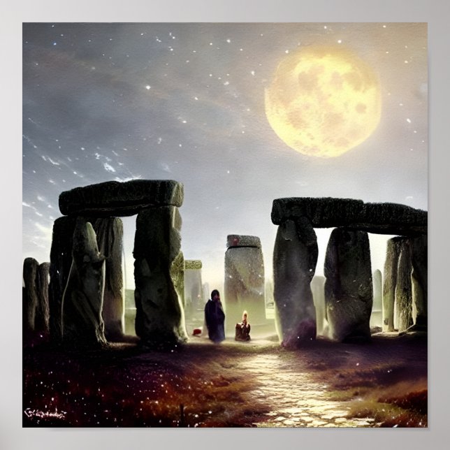 Luz de luna sobre el arte digital de Stonehenge (Frente)