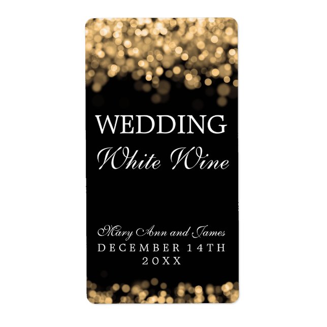 Luz de oro con etiqueta de vino boda (Frente)