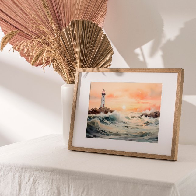 Luz guía: Arte acuarela de faro (Embark on a coastal charm journey with a captivating watercolor painting.)