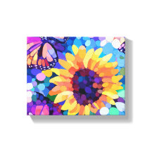 Luz solar y mariposas Arte de lienzo de girasol