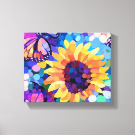 Luz solar y mariposas Arte de lienzo de girasol