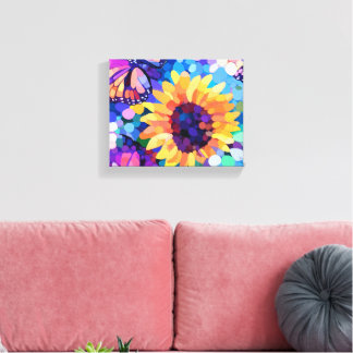 Luz solar y mariposas Arte de lienzo de girasol