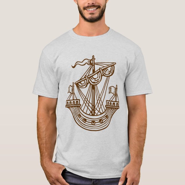 Lymphad (Barco heráldico) - Camiseta de nuez (Anverso)