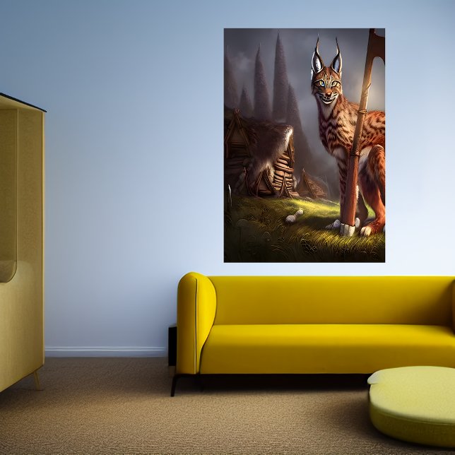 Lynx sentado en el pueblo viking | Poster de arte  (Subido por el creador)