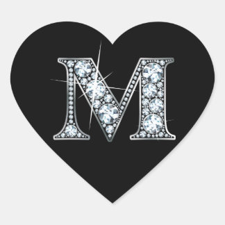 "M" Diamond Bling sobre Pegatina de corazón negro