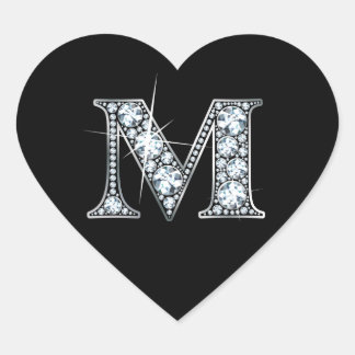 "M" Diamond Bling sobre Pegatina de corazón negro