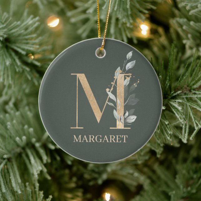 M Monograma Ornamento Cerámico Personalizado Flora (Árbol)