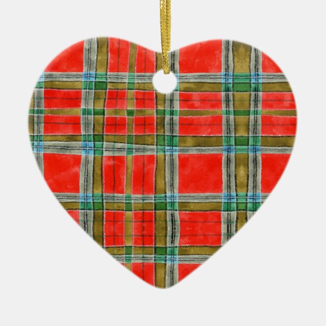 MAC BAIN TARTAN Ornamento cerámico del corazón (Frente)