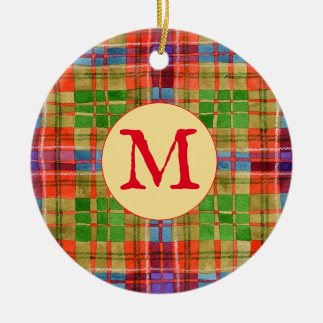 MAC RAE TARTAN Ornamento de Círculo Cerámico + Ini (Frente)