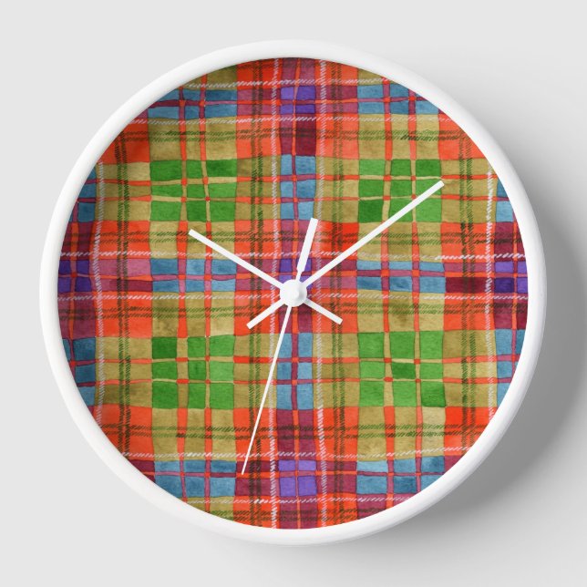 MAC RAE TARTAN Ronda reloj de pared de madera blan (Anverso)