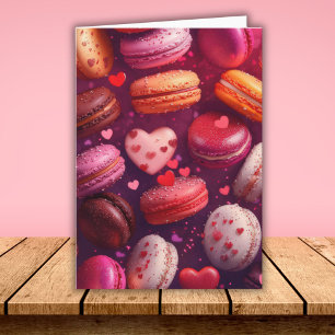 Macarons rosados con diseño de corazones Tarjeta d