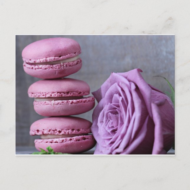 Macarons rosados Rosa morado postal pastelería fra (Anverso)