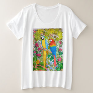 Macaw Watercolor Parrots Plus T-Shirt Tamaño
