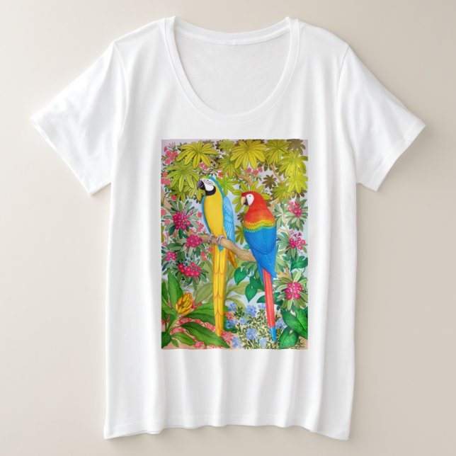 Macaw Watercolor Parrots Plus T-Shirt Tamaño (Anverso del diseño)