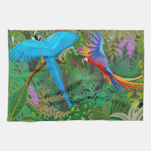 Macaws en toalla de cocina centroamericana de la