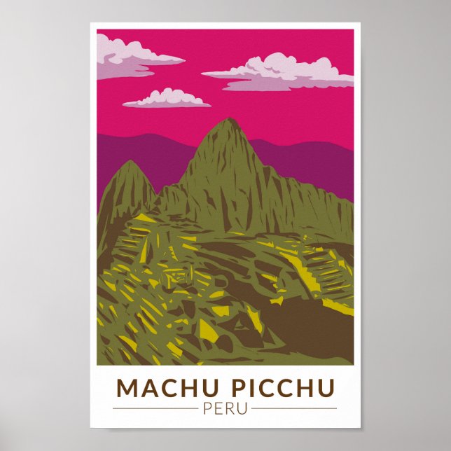 Machu Picchu Perú Retro de arte de viajes (Frente)